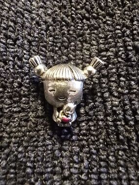Silver Girl Charm with Pink Heart Accent